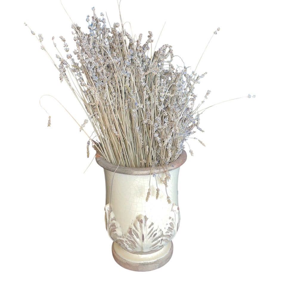 Vintage Floral Vase Urn with‎ Dried Lavender Arrangement Home Decor Cream